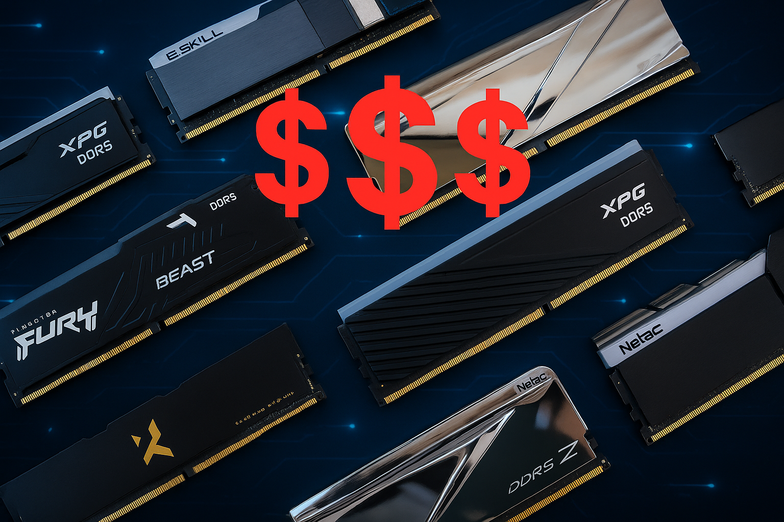 RAM-Module auf einem Mainboard mit Preisschild